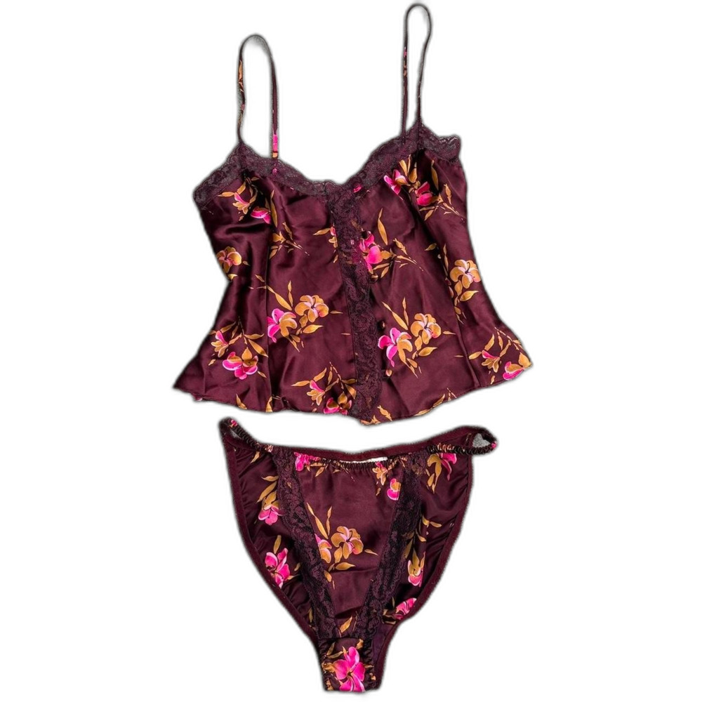 Vintage Victoria Secret Burgundy Floral Lingerie … - image 1